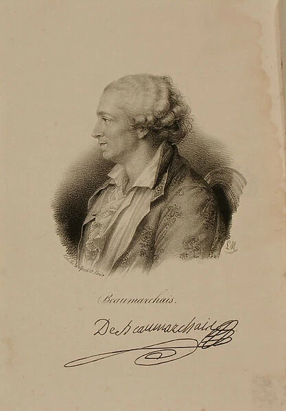 Portrait of Pierre Augustin Caron de Beaumarchais (1732-99) (litho)