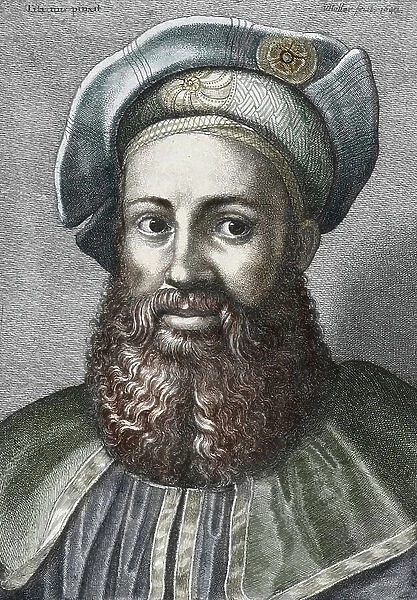 Portrait of Pietro Aretino (1492-1556) (Aretin), Italian poet (Portrait of italian poet Pietro Aretino) Engraving Private Collection