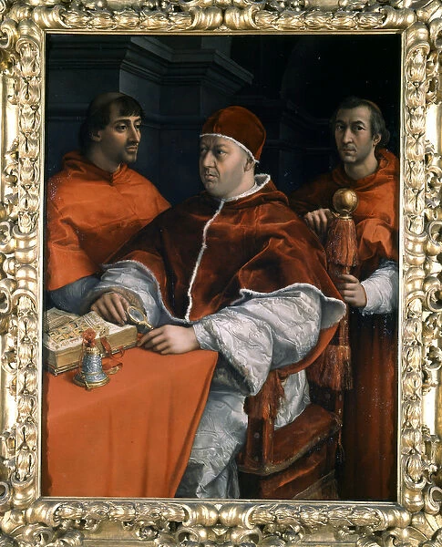 Portrait of the Pope Leon X (1475-1521) son of Laurent the Magnificent surrounded by