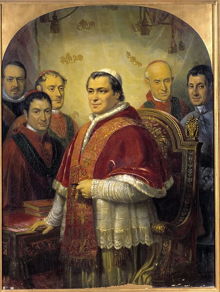 Portrait of Pope Pius IX (1792-1878) Surrounding His Cardinals Painting by Jose Galofre y