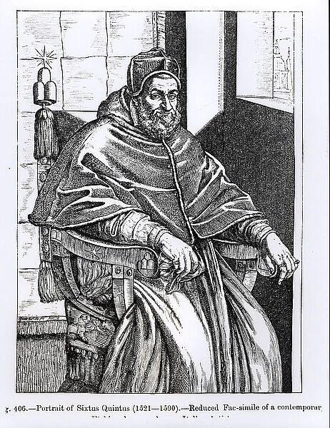 Portrait of Pope Sixtus V (1520-90) illustration from Science and Literature