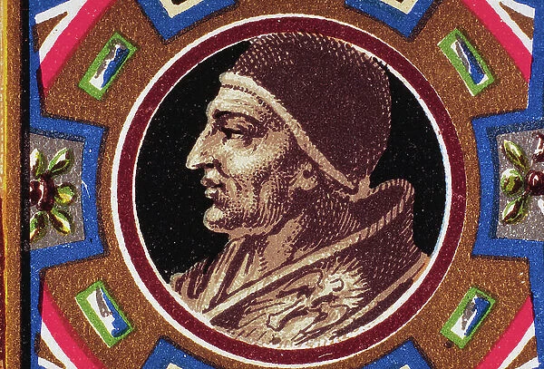 Portrait of Pope St. Stephen I (Stephen or Stephanus or Stefano I) (254-257). Pious Image, Chromolithography Rome, 1903