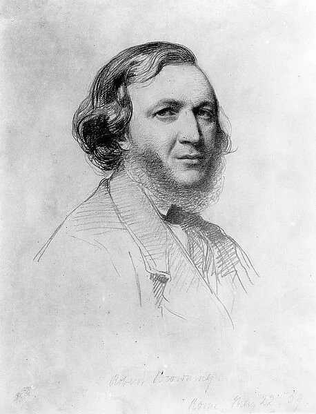 Portrait of Robert Browning (1812-89) (pencil on paper) (b&w photo)