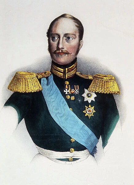 Portrait of Russian Tsar Nicholas I Romanov (1796-1855), brother and successor of Alexander I. 19th century lithography