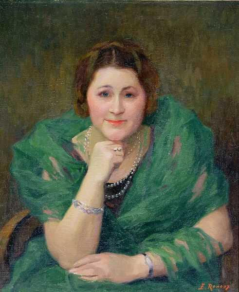 Portrait of a Russian Woman with a Green Scarf (oil on canvas)
