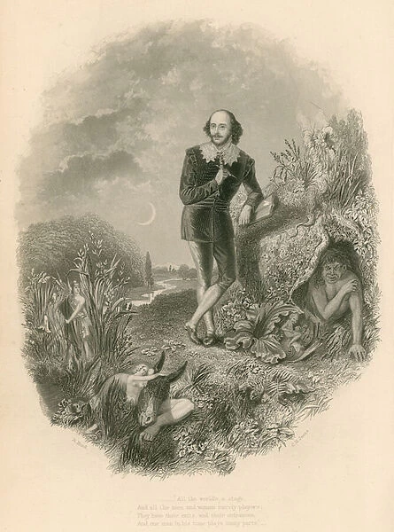 Portrait of Shakespeare, with various of his creations (engraving)