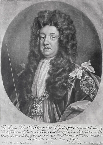 Portrait of Sidney Godolphin (1645-1712) 1st Earl of Godolphin engraved and published