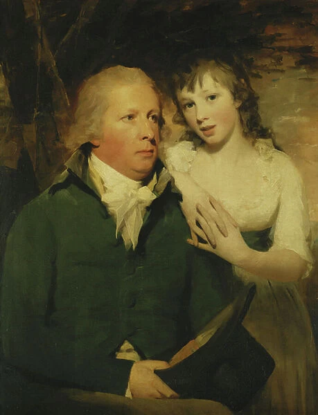 Portrait of Sir Alexander Don, Seated Half Length, Seated in a Green Coat with His Daughter, Elizabeth, Leaning on His Shoulder, (oil on canvas)