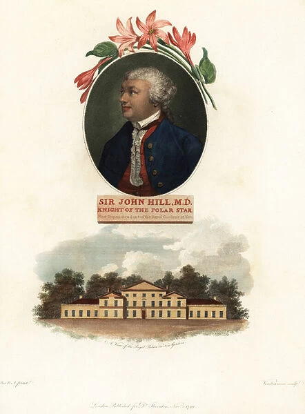 Portrait of Sir John Hill, naturalist and botanist. 1799 (engraving)