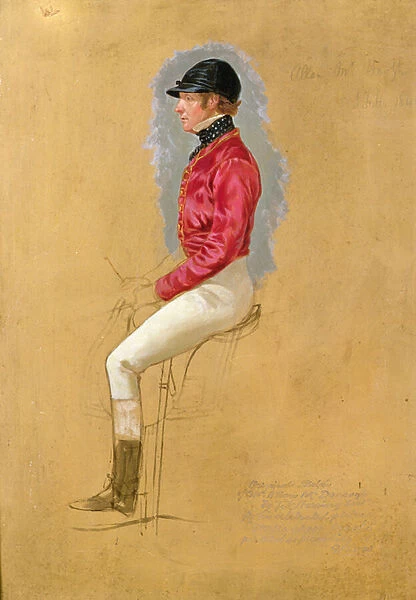Portrait sketch of Mr Allen McDonough for Steeple Chase Cracks, 1846 (gouache on paper)