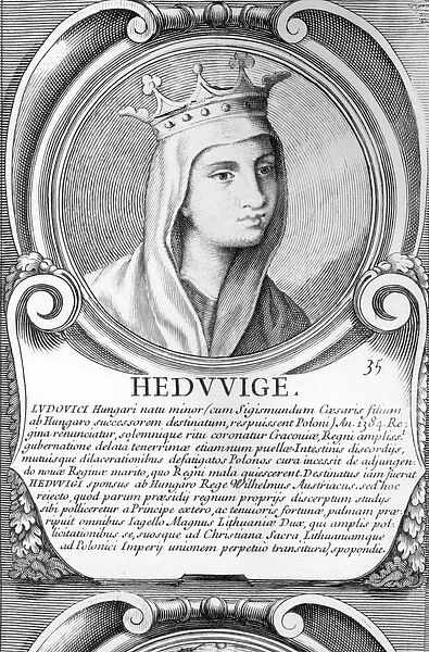 Portrait of St. Jadwiga (engraving) (b  /  w photo)