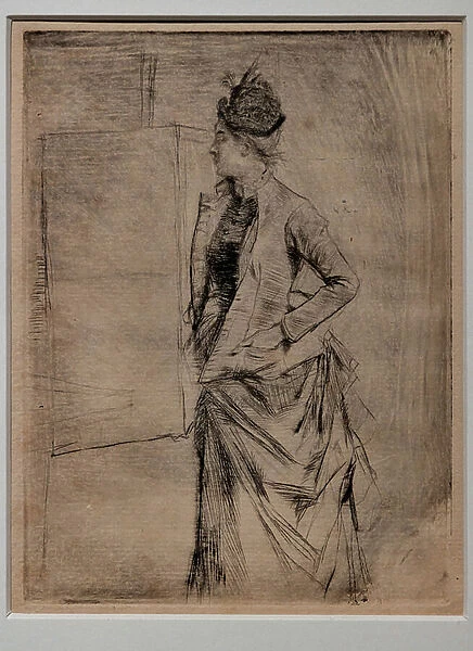 Portrait of a Standing Young Woman in Profile (The Visit), 1880-85 (drypoint on paper)