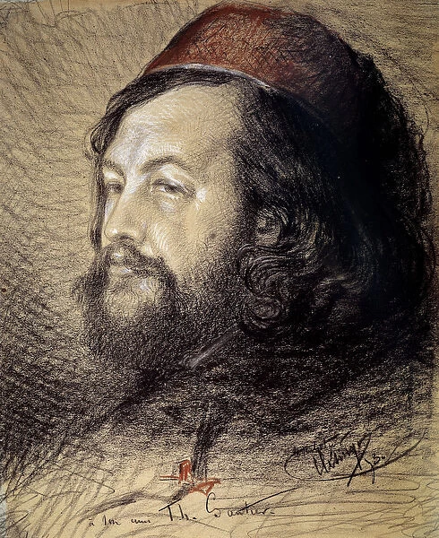 Portrait of Theophile Gautier (1811-1872) Charcoal and pastel drawing by Auguste
