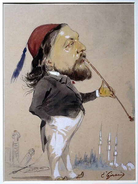 Portrait of Theophile Gautier (1811-1872) smoking his chibouk Drawing