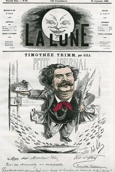 Portrait of Timothy Trim, director of 'The Little Journal'. Cartoon by Gill, in 'The Moon', September 23, 1866