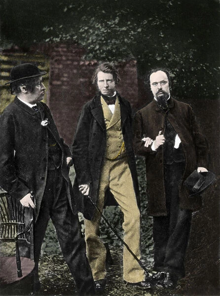 Portrait of William Bell Scott, John Ruskin and Dante Gabriel Rossetti, 1863 - William Bell Scott with John Ruskin and Gabriel Charles Dante Rossetti on June 29, 1863 - photograph by William A Downey