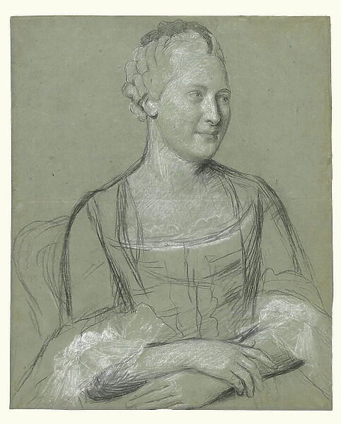 Portrait of a Woman, 1758-62 ( black, white & red chalk, on blue paper)