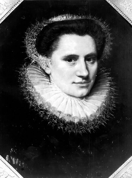 Portrait of a woman (oil on panel) (b  /  w photo)