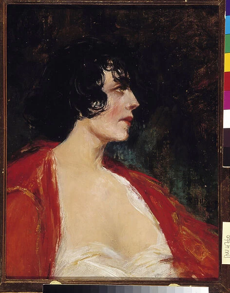 Portrait of woman in the red blouse Painting by Raymond Allegre (1857-1933) 20th century Mandatory mention: Collection fondation regards de Provence, Marseille