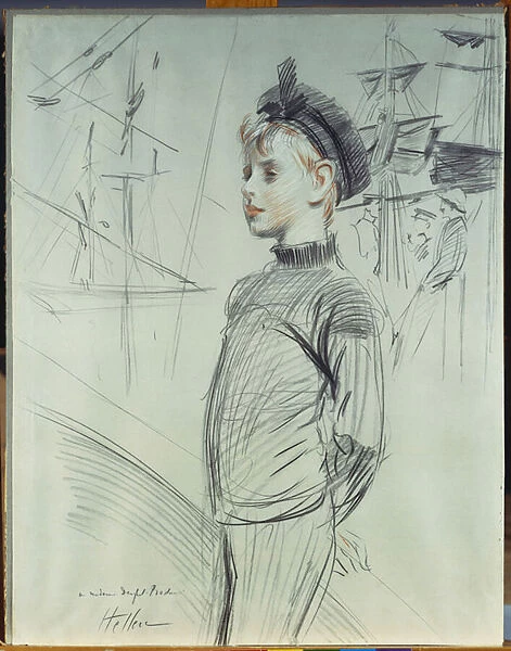 Portrait of a Young Boy in a Sailor Hat and Turtle-Neck
