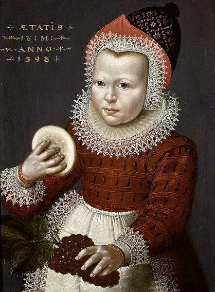 Portrait of a Young Girl Holding Bread and Grapes, 1598 (oil on panel)