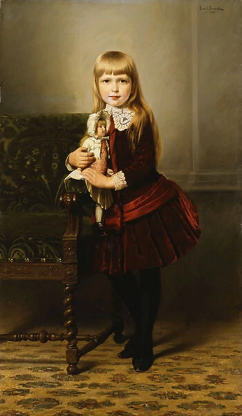Portrait of a Young Girl Holding a Doll, 1887 (oil on canvas)