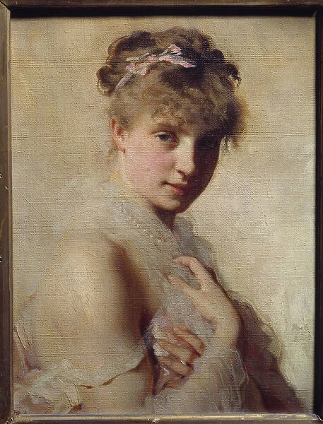 Portrait of a young girl. Painting by Charles Chaplin (1825-1891), 19th century