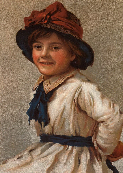 Portrait of a young girl wearing a hat (chromolitho)