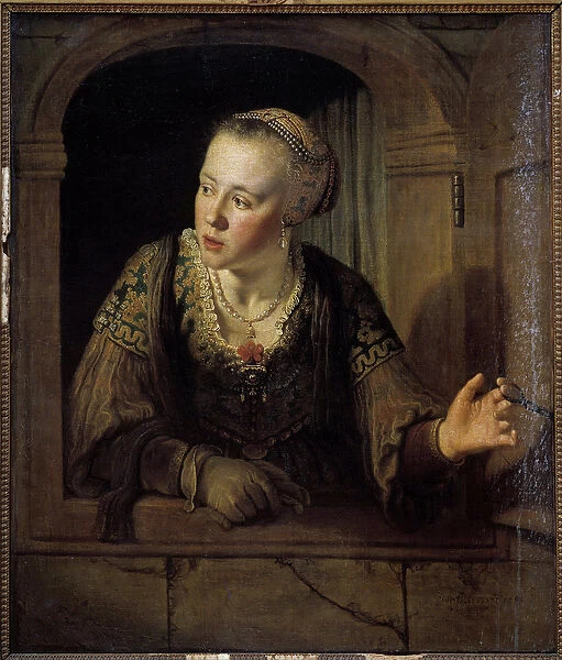 Portrait of a young woman in her window Painting by Jan Victors (1620-1676) (ec. flam