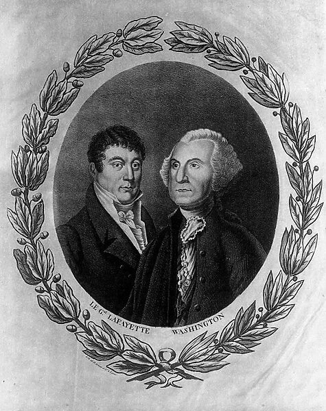 Portraits of General La Fayette (Lafayette) and Georges Washington - engraving