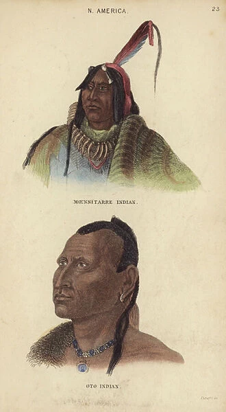 Portraits of a Moenitarre Indian and an Oto Indian (colour engraving)