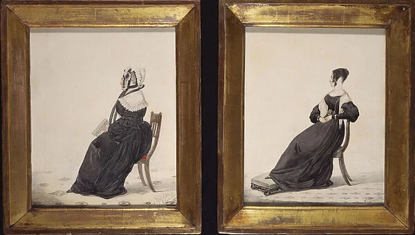 Two Portraits of Widows, 1837 (w  /  c and pencil on paper)