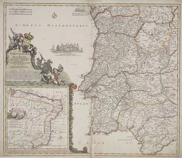 Portugal and Algarve (Portugallia et Algarbiae), c. 1704 (hand-coloured etching)