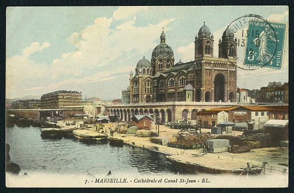Postcard depicting the Cathedral Sainte-Marie-Majeure and the canal Saint-Jean in