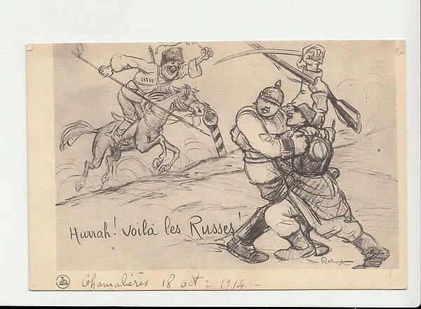 Postcard, Satirical in N & B, 1914_9: Hurrah voila the Russians - War of 14 -18, Russia