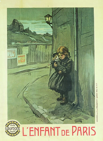 Poster advertising the film L'Enfant de Paris, produced by Gaumont Cinema Films (colour litho)