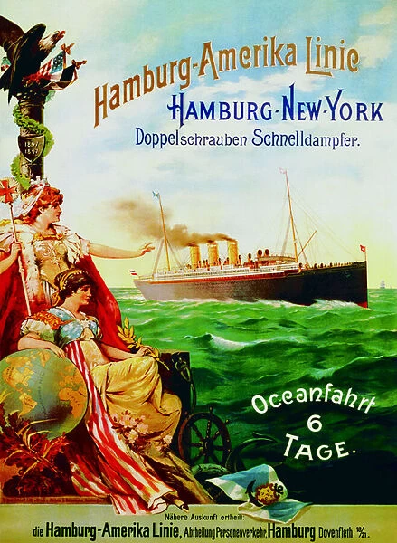 Poster advertising the Hamburg American Line, 1897 (colour litho)