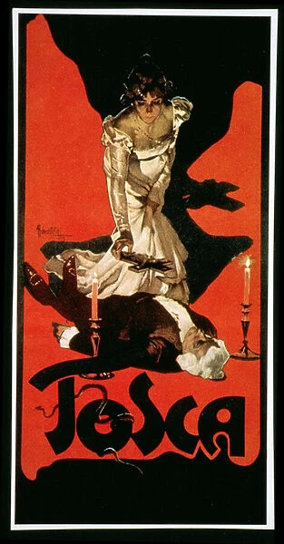 Poster advertising a performance of Tosca, 1899 (colour litho)
