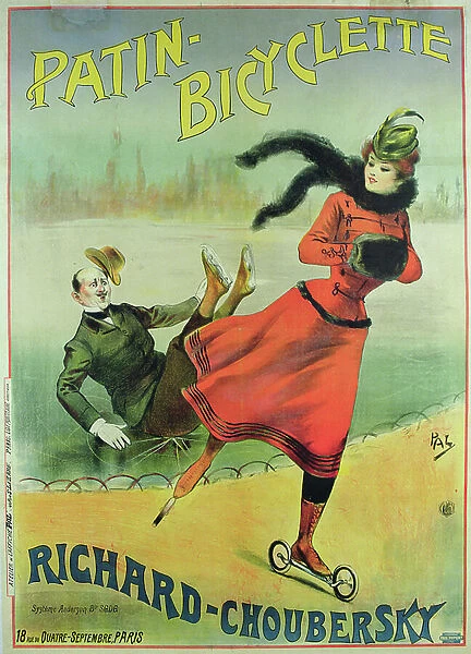 Poster advertising roller skates, 1898 (colour litho)
