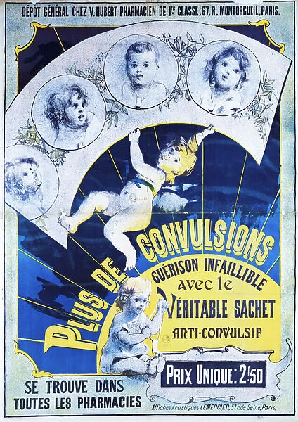 Poster advertising the Veritable Sachets Anti-Convulsif (colour litho)