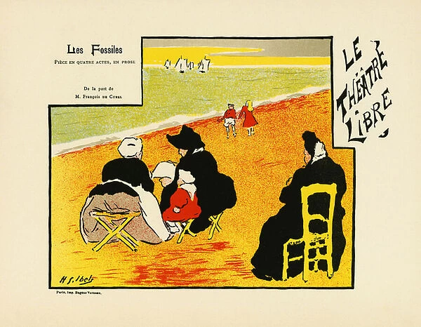 Poster for the Fossiles, piece of theatre by Francois Curel (1854-1928), represented in 1892 at the Free Theatre created in 1887 by Andre Antoine (1858-1943), Illustration in lithography by Henri Gabriel Ibels (1867-1936) showing a family by the sea