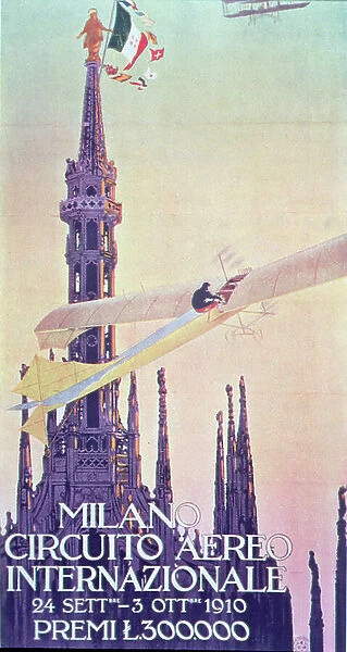 Poster for the International Flying Circuit in Milan, picturing an Antoniette Monoplane, 3rd October, 1910