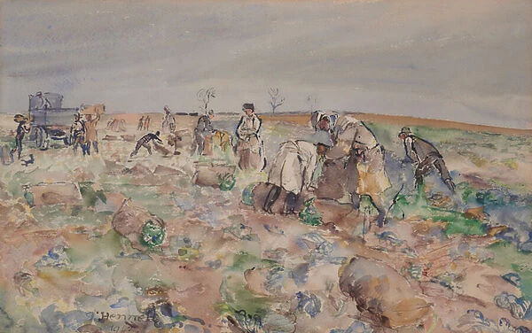 In the potato field, 1942 (Watercolour)