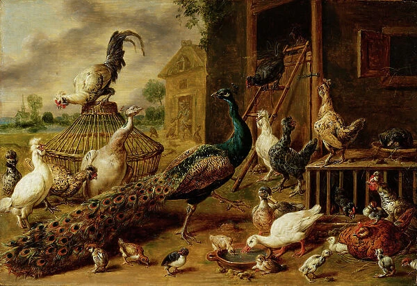 Poultry Farm, 1650 (oil on wood)