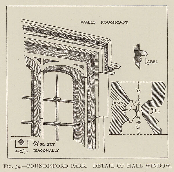 Poundisford Park, Detail of Hall Window (litho)