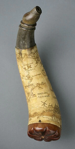 Powder Horn, 1785 (horn & wood)