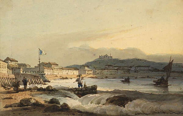 The Praya Grande, Macao, from the south, with St Peters Fort to the left