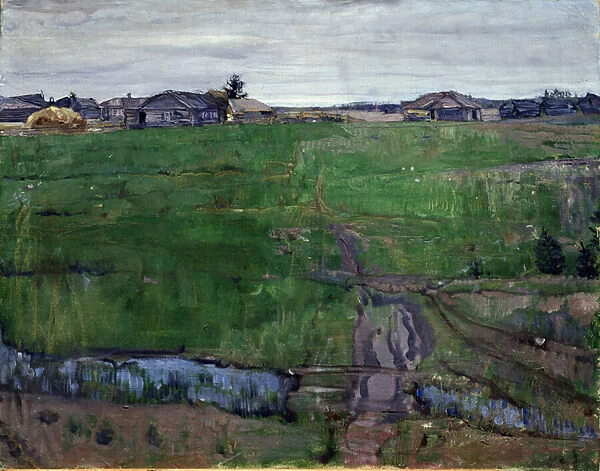 Pre (Meadow). Peinture de Isaak Izrailevich Brodsky (Brodski) (1884-1939). Huile sur toile, 63 x 80 cm, art russe, art nouveau. Regional Art Museum, Kaluga ( Russie)