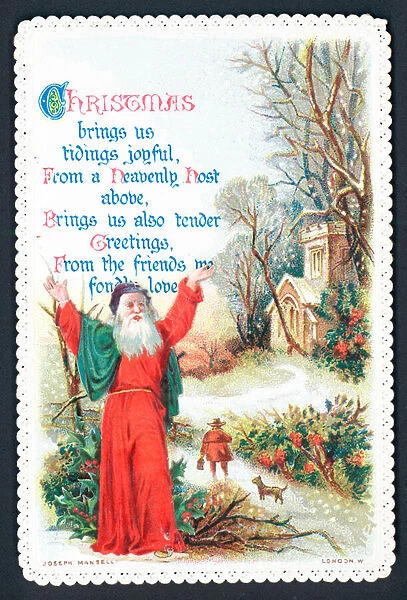 Preacher outside church, Christmas Card (chromolitho)