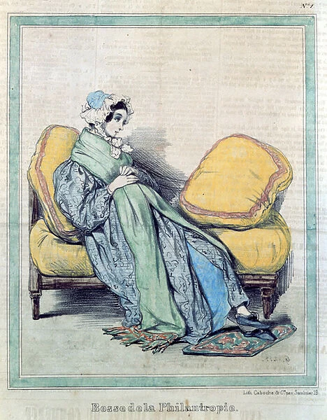 Pregnant woman, Bump of Philanthropy, caricature from Le Charivari, c